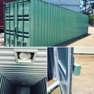 Used 10’ container. Repainted. Personnel door. Insulation. Vinyl floor.